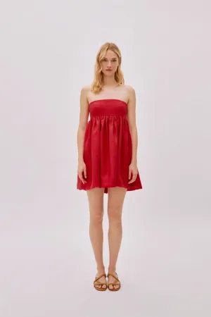 Mykonos Red Linen Strapless Dress