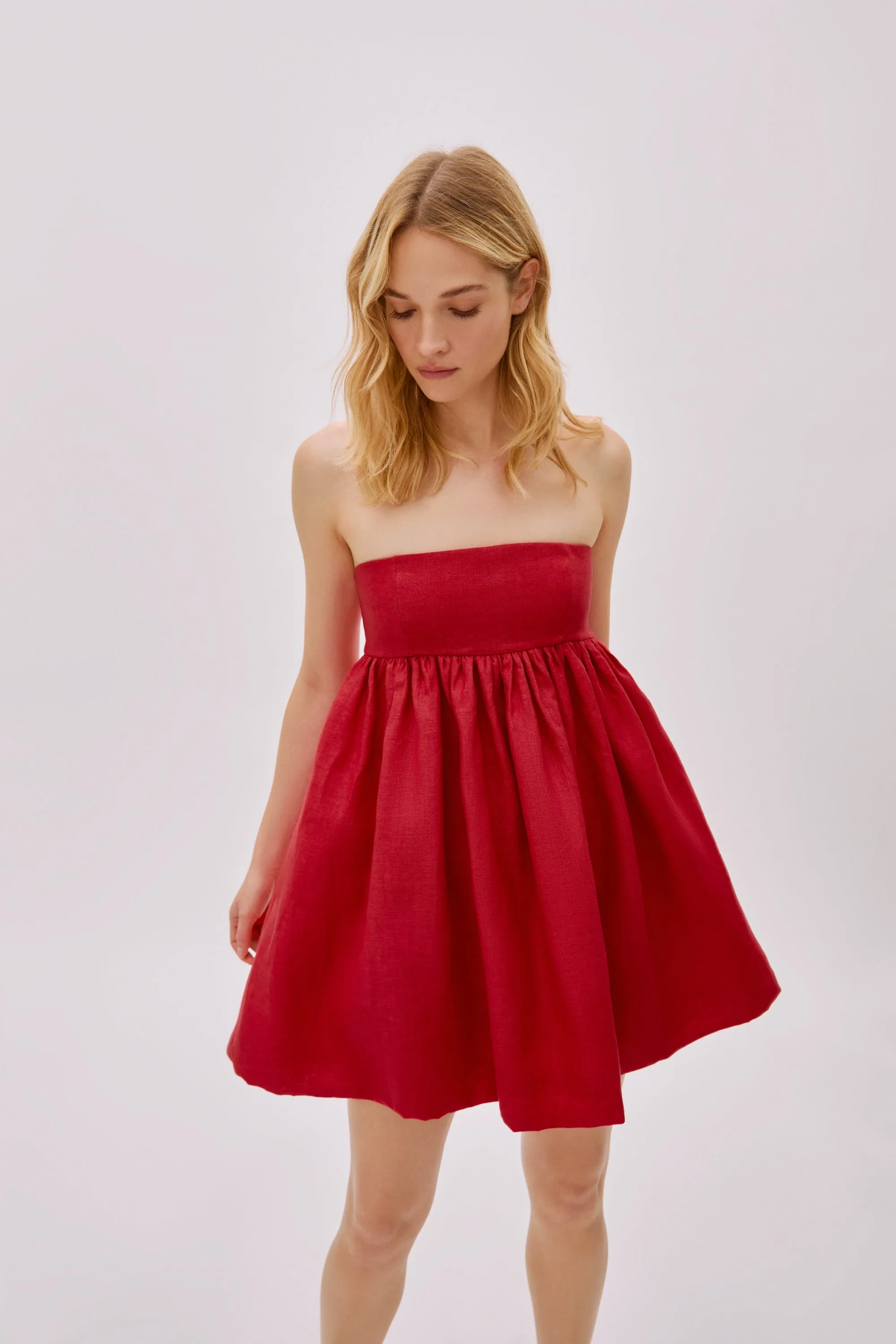Mykonos Red Linen Strapless Dress