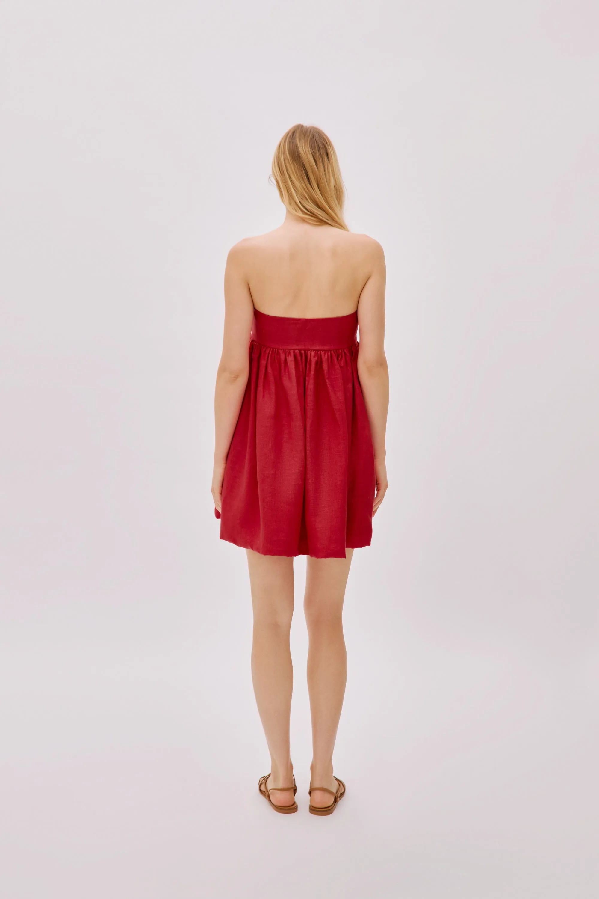 Mykonos Red Linen Strapless Dress