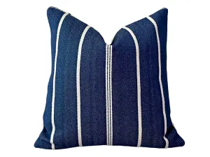 Navy and Ivory Chenille Striped Outdoor Pillow Cover / Nautical Outdoor Pillow cover / Patio Pillow / Porch Pillow Cover / Outdoor 12x18 18x18 20x20