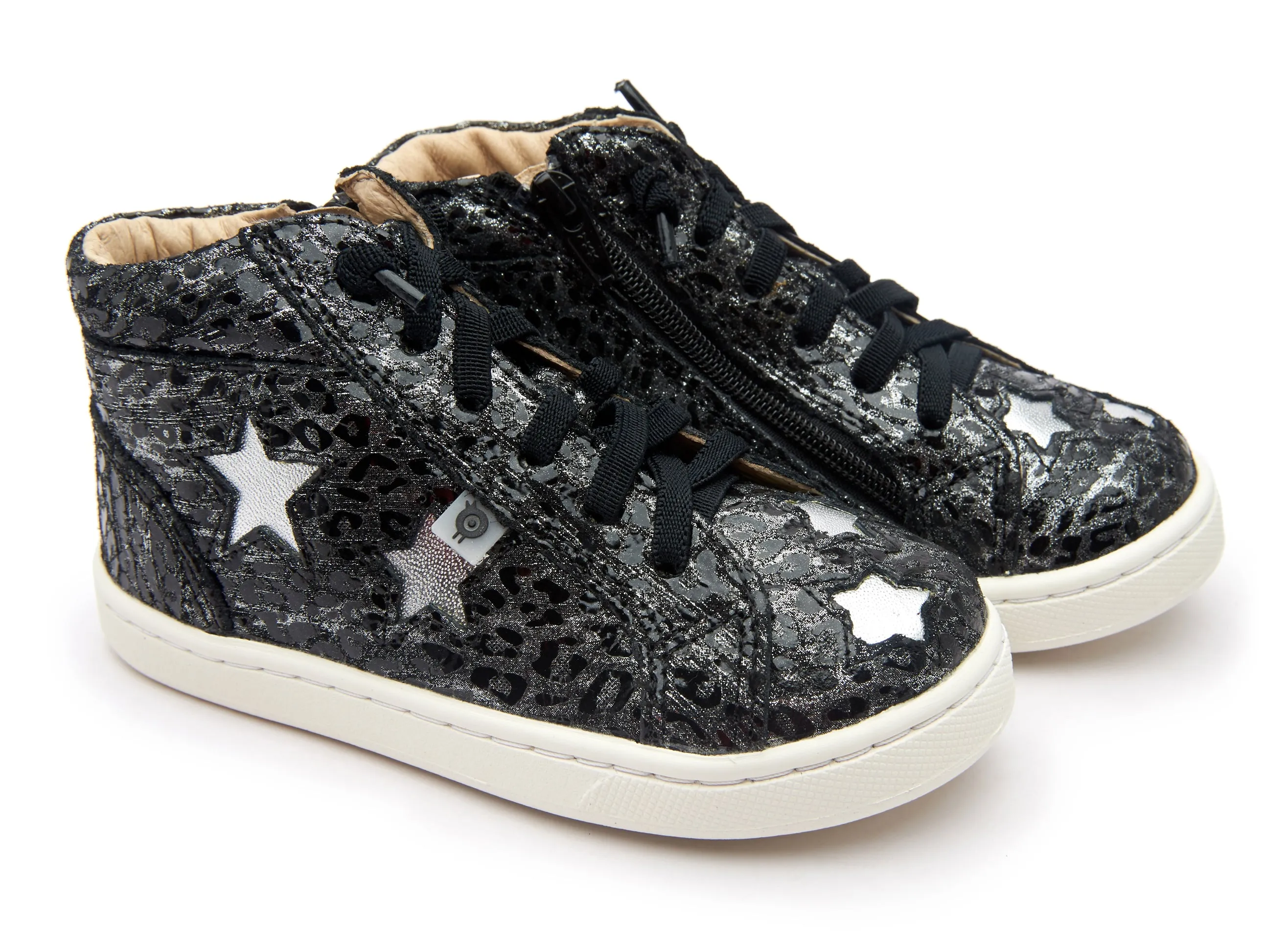 Old Soles Girl's and Boy's Starey High Top Sneaker, Pearlised Leopard/Silver