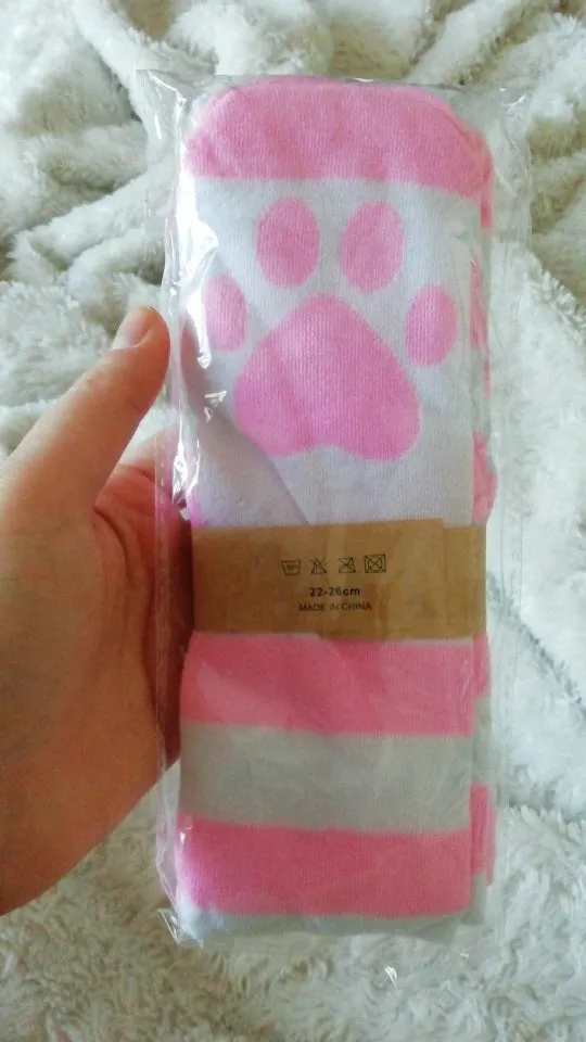 Paw Print Striped Thigh Highs