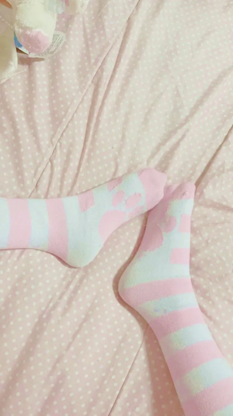 Paw Print Striped Thigh Highs