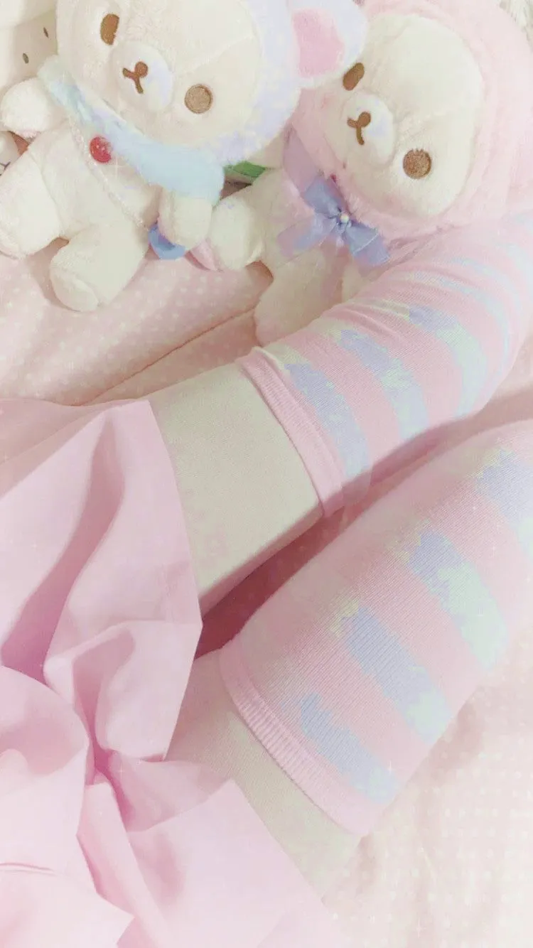 Paw Print Striped Thigh Highs