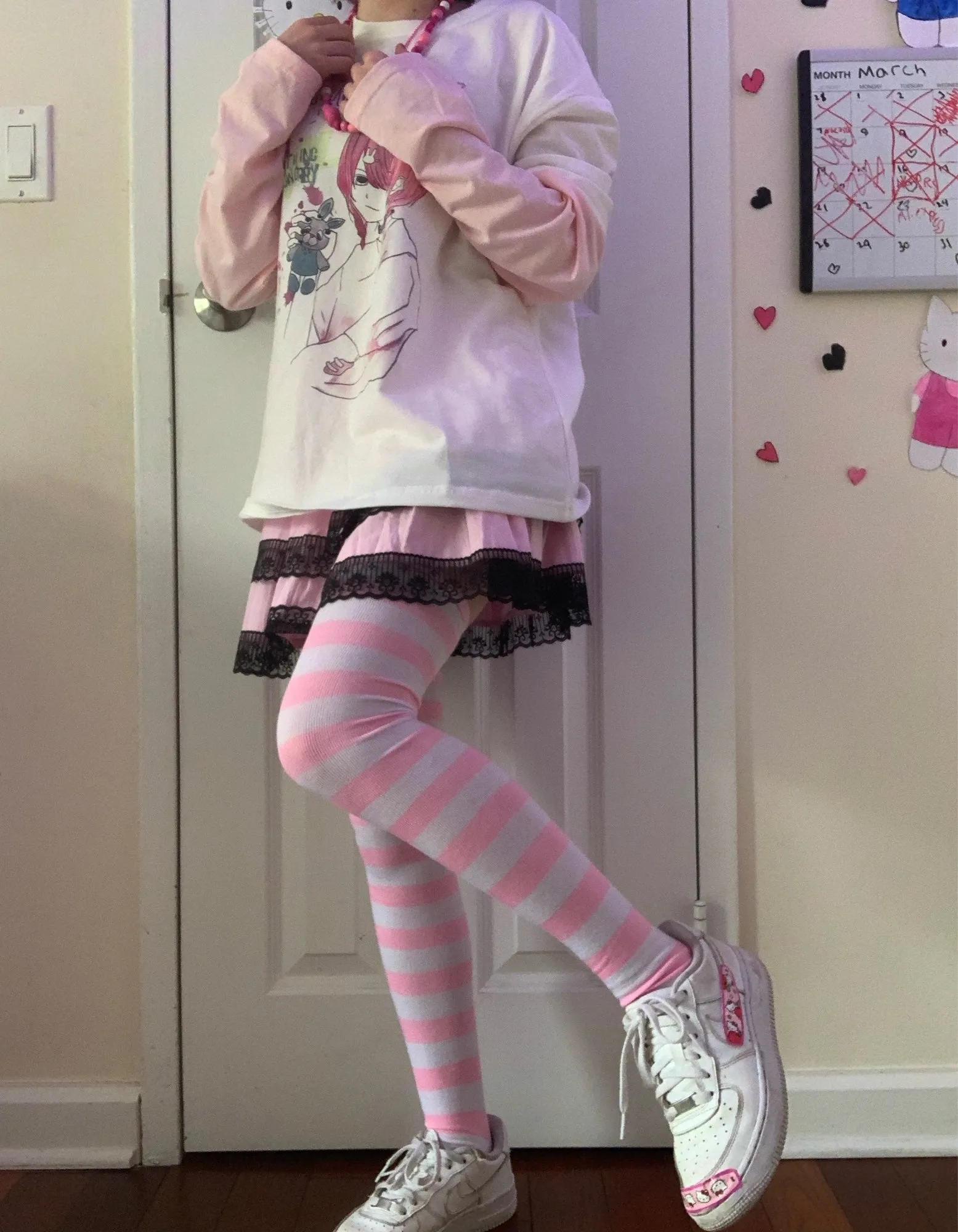 Paw Print Striped Thigh Highs