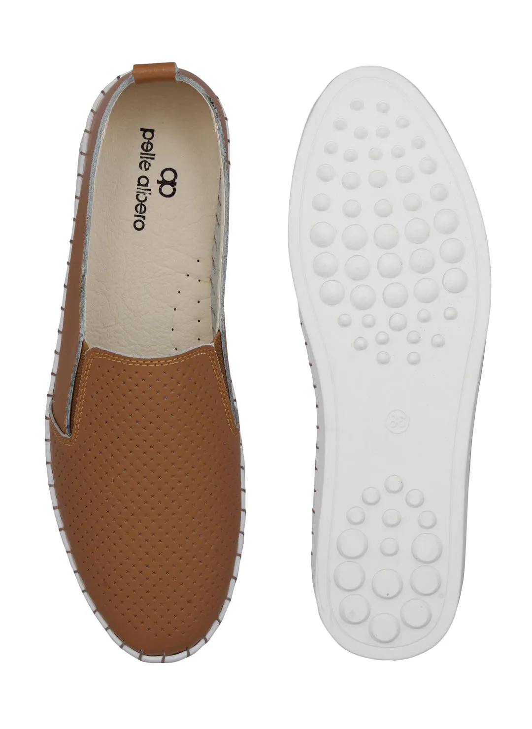 Pelle Albero Tan Women's slip on casual shoe