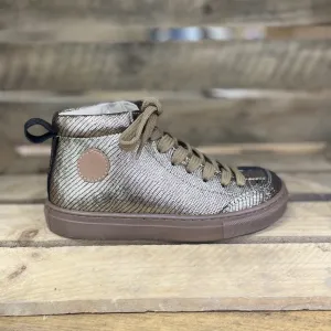 Petasil Esme 3 9450 Girls Gold Leather Zip And Lace Ankle Boots