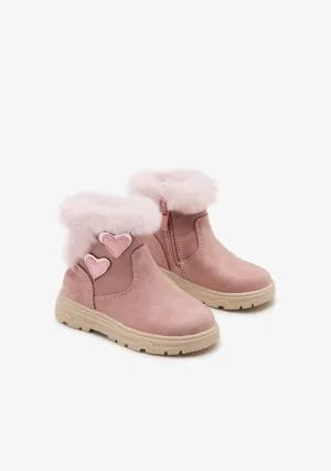 Pink boots with hearts and fur