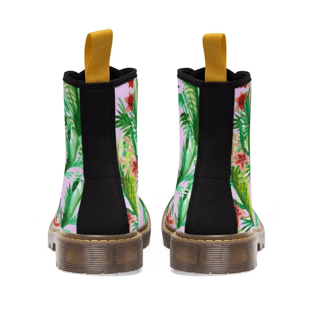 Pink Floral Women's Boots, Designer Vintage-Style Print Nylon Canvas Winter Hiking Boots
