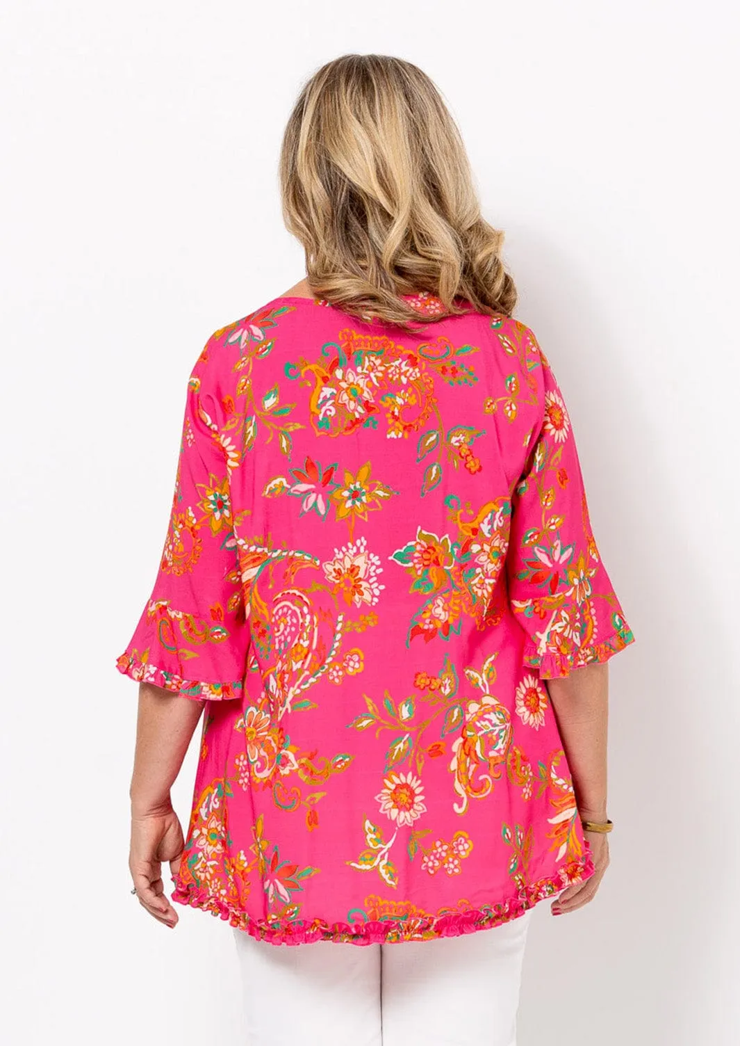 Pink French Flowers Tuck Top