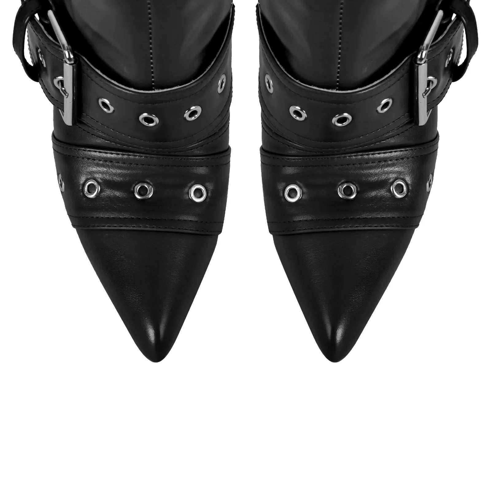 Pointed Toe Multi Buckle Strap Thigh High Boots