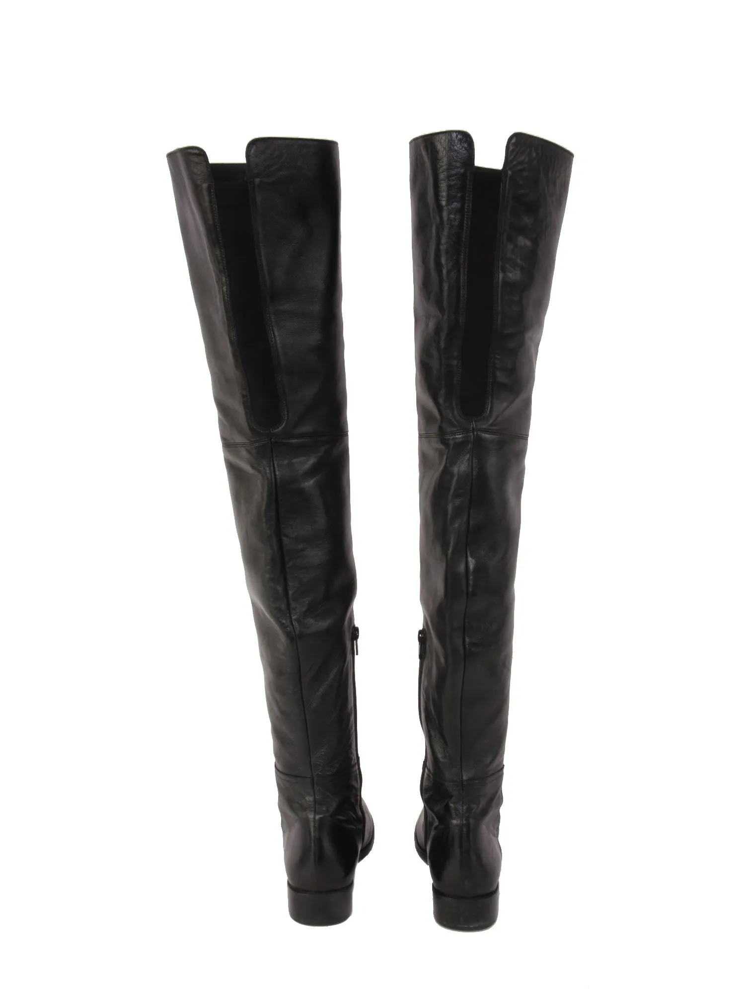 Polished Leather Thigh-High Flat Boots