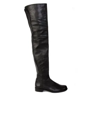 Polished Leather Thigh-High Flat Boots