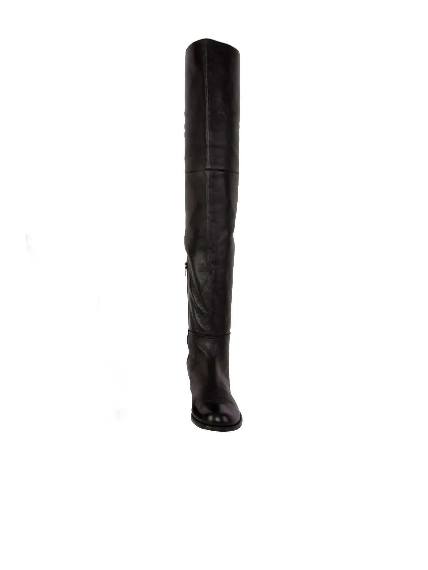 Polished Leather Thigh-High Flat Boots
