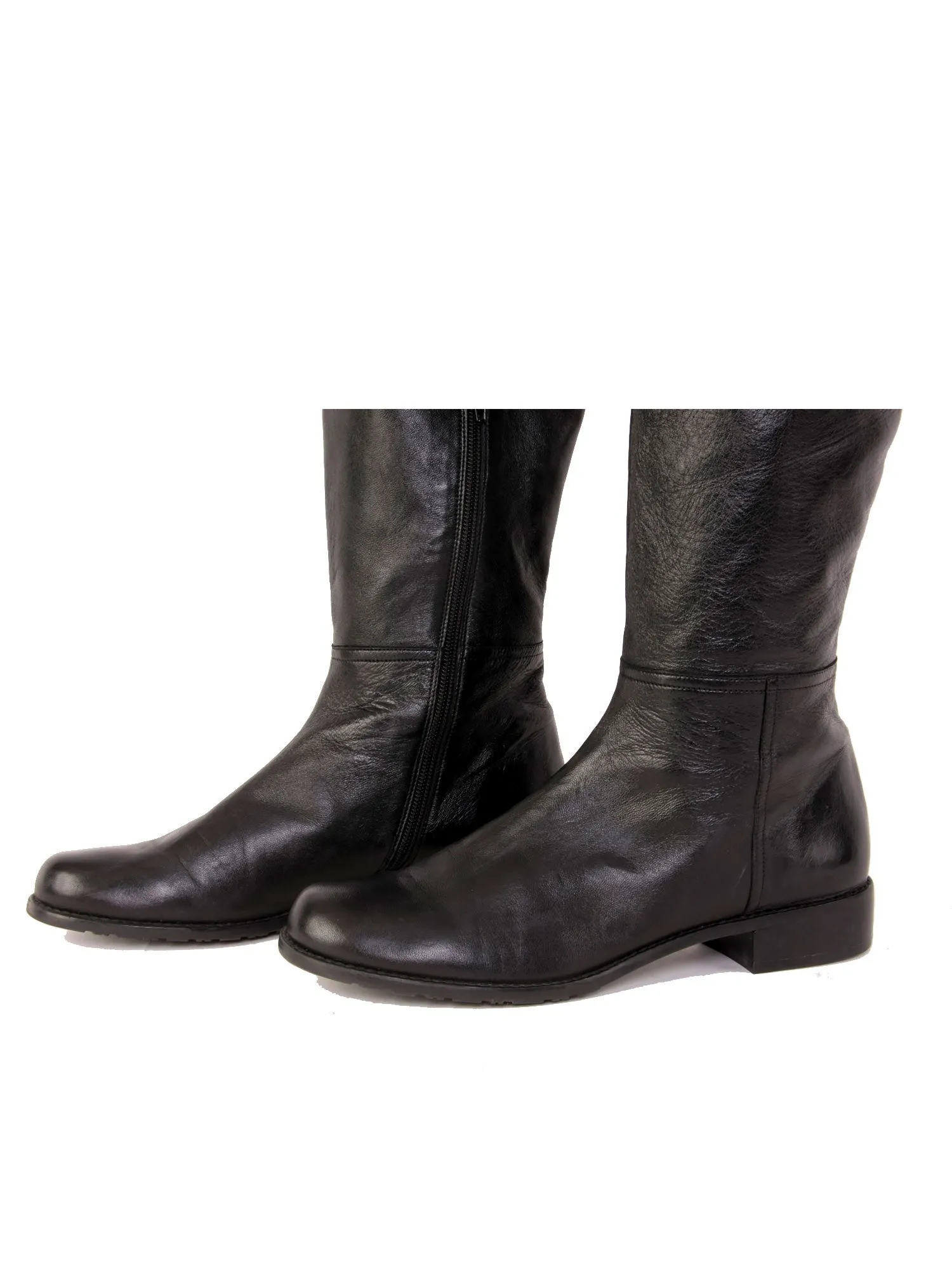 Polished Leather Thigh-High Flat Boots