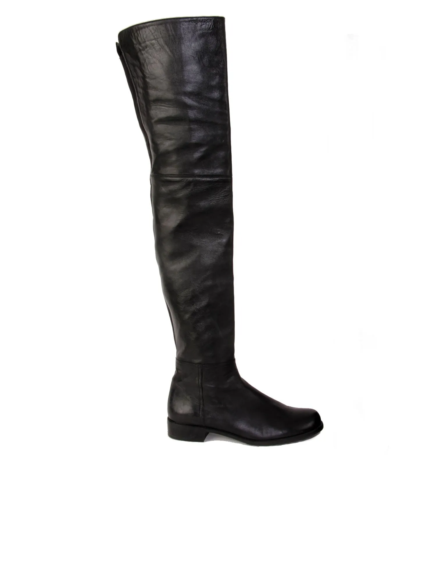 Polished Leather Thigh-High Flat Boots
