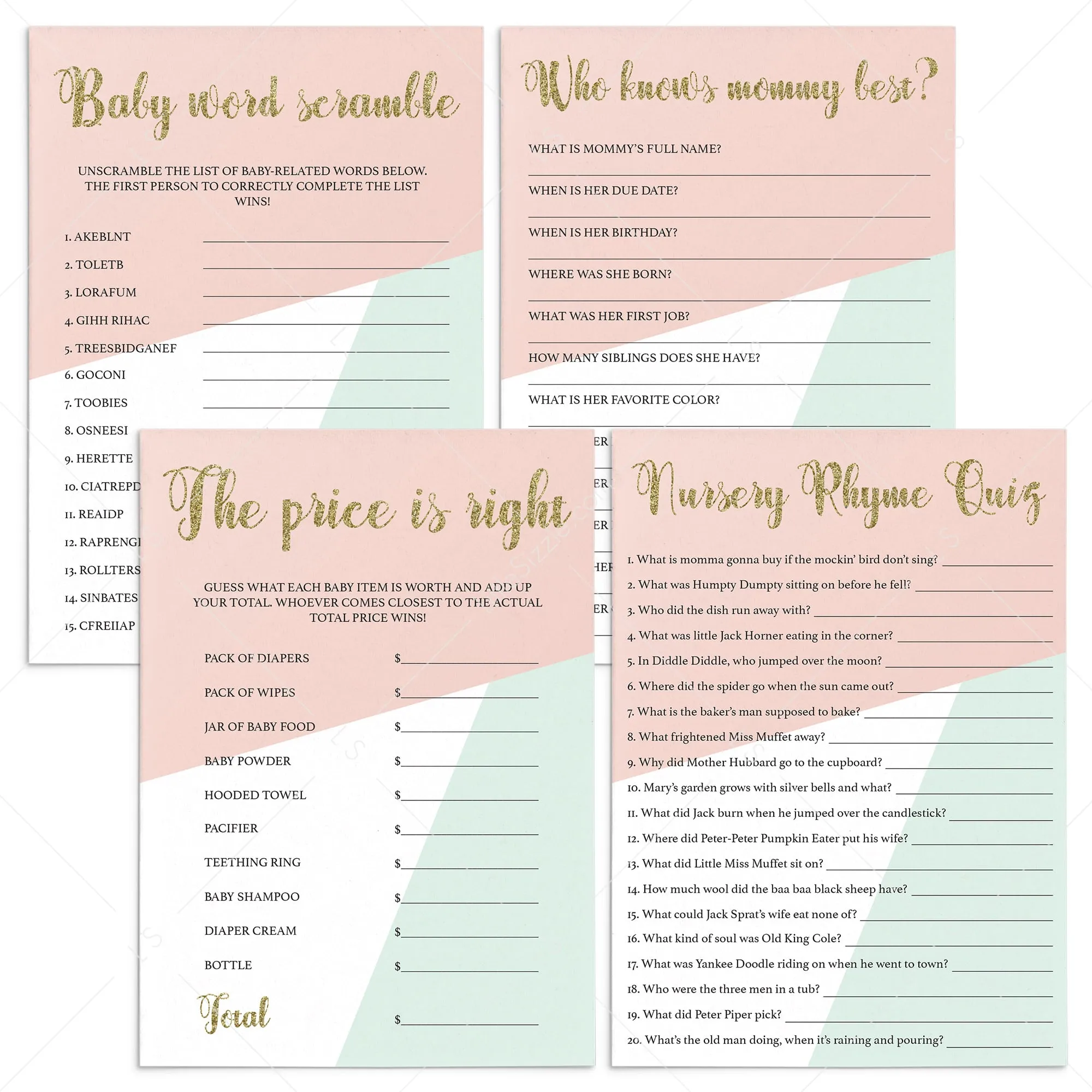 Printable Games for Pastel Baby Shower