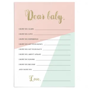 Printable Pink and Mint Wishes for Baby Cards