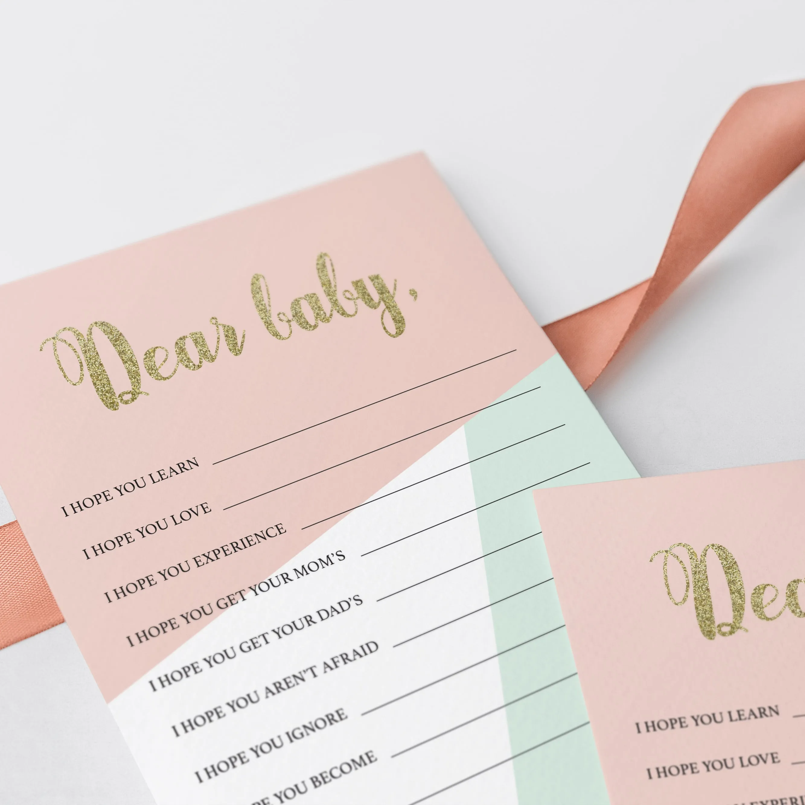 Printable Pink and Mint Wishes for Baby Cards