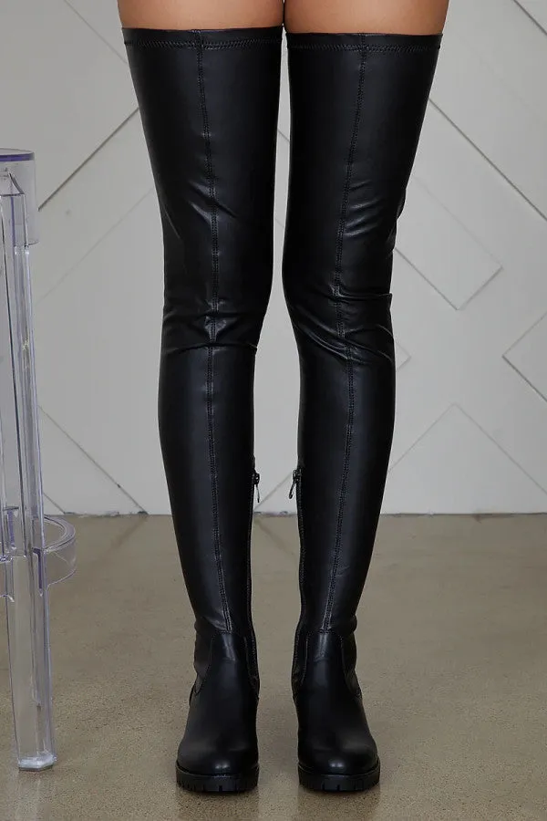 Purpdrank - Black Fashion Solid Color Keep Warm High Boots