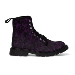 Purple Leopard Men's Boots, Best Animal Print Hiking Winter Boots Laced Up Shoes For Men