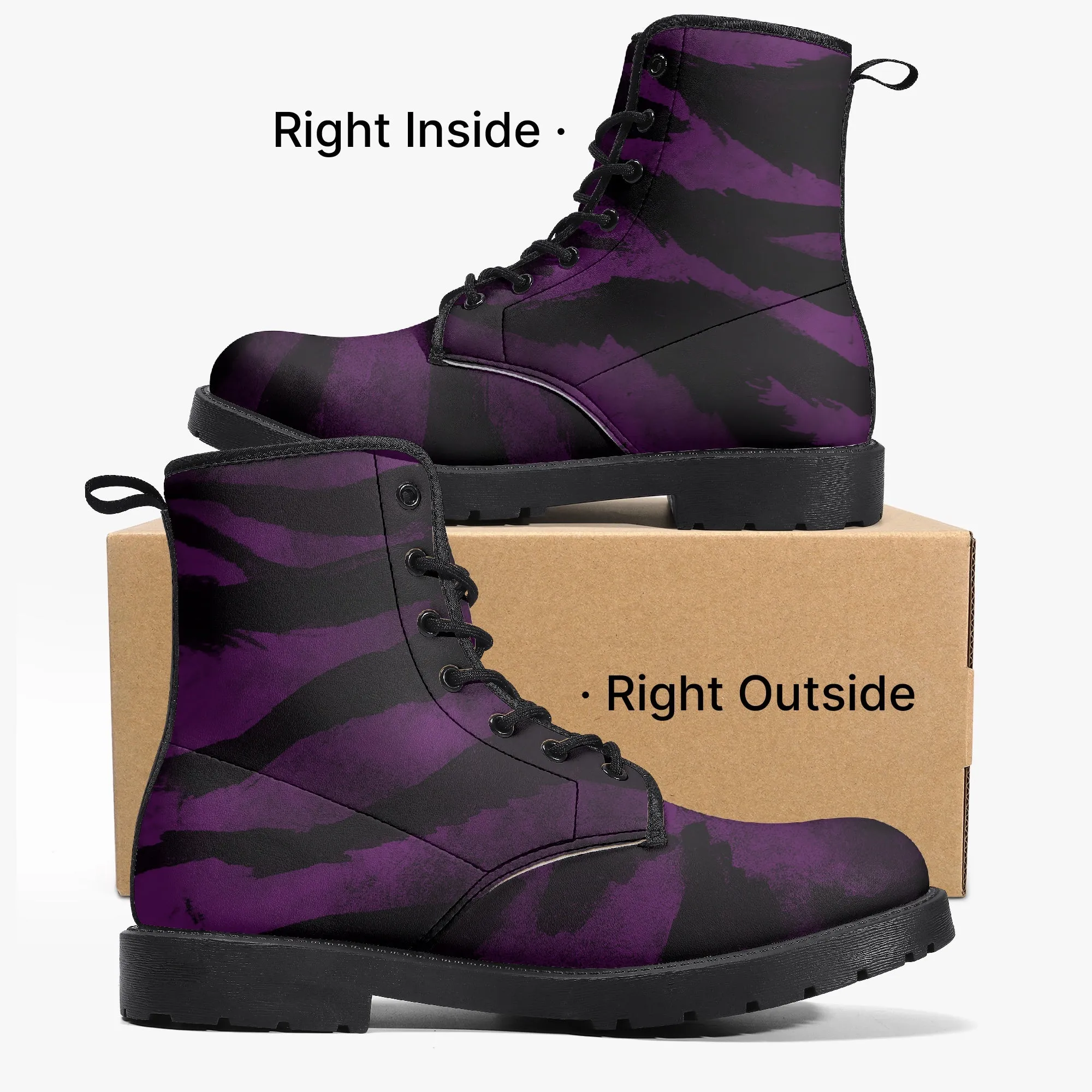 Purple Tiger Striped Unisex Boots, Purple Tiger Animal Print Designer Best Winter Hiking Boots For Men or Women (US Size 5.5-12)