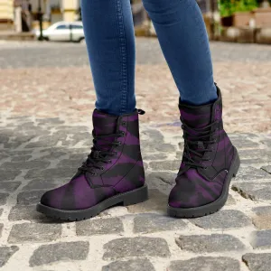 Purple Tiger Striped Unisex Boots, Purple Tiger Animal Print Designer Best Winter Hiking Boots For Men or Women (US Size 5.5-12)