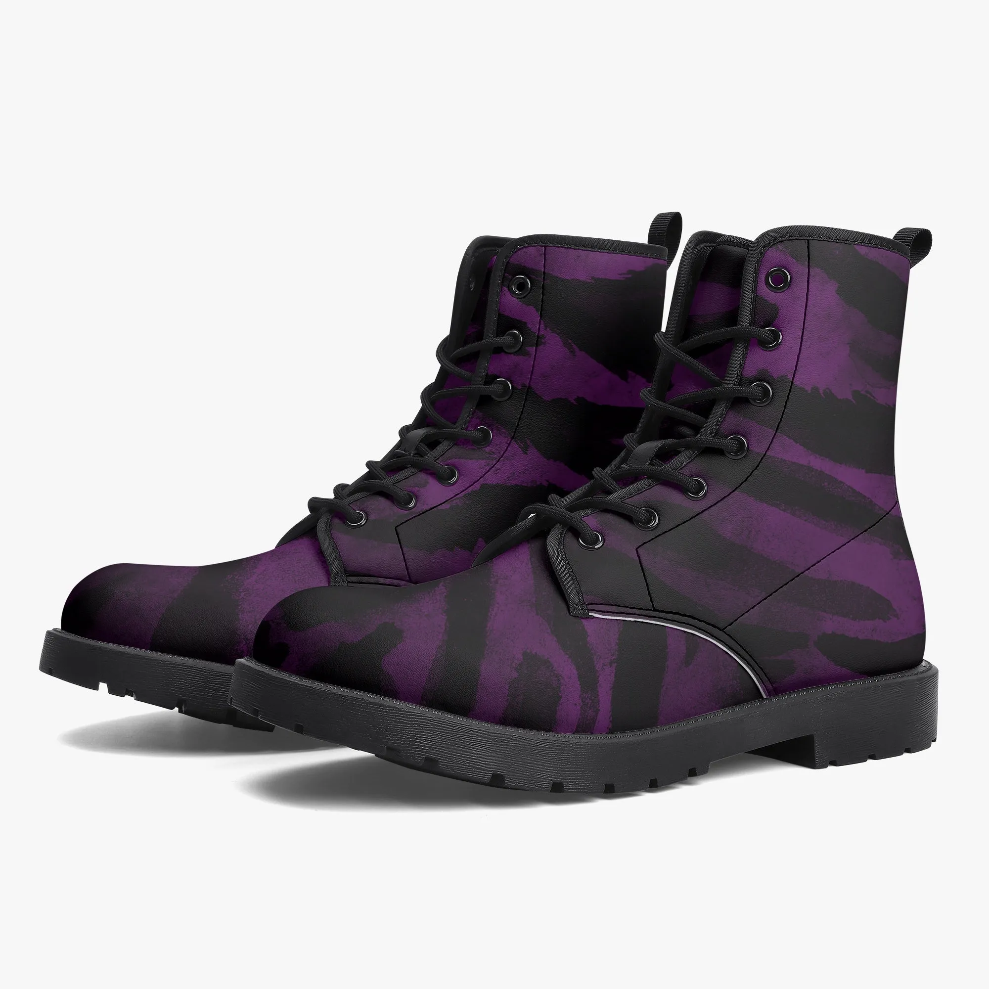 Purple Tiger Striped Unisex Boots, Purple Tiger Animal Print Designer Best Winter Hiking Boots For Men or Women (US Size 5.5-12)