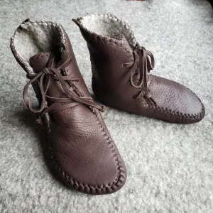 "Laced-Up Boots" Lined with Felt / Custom-Made Barefoot-Boots for Winter