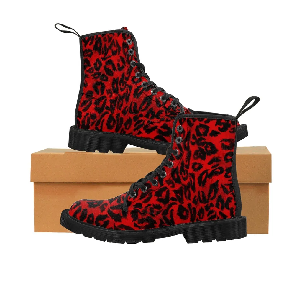 Red Leopard Men's Boots, Best Animal Print Hiking Winter Boots Laced Up Shoes For Men (US Size: 7-10.5)