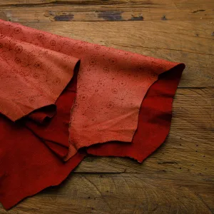 Red Multi Flowers Printed Cowhide Leather