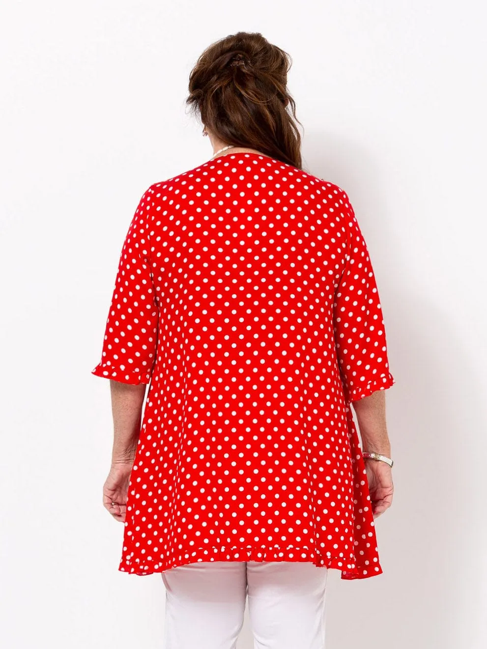 Red n White Spot Button Through Top