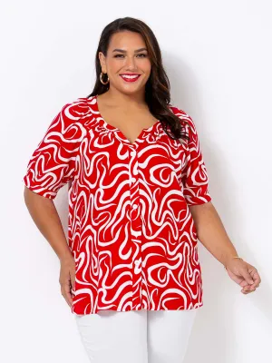 Red Squiggles Top