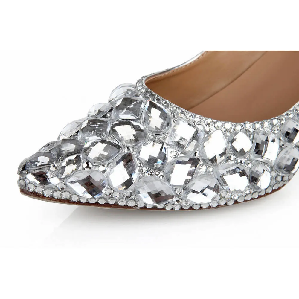 Rhinestone Ankle Stiletto Heel Patent Leather Pumps