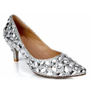 Rhinestone Ankle Stiletto Heel Patent Leather Pumps