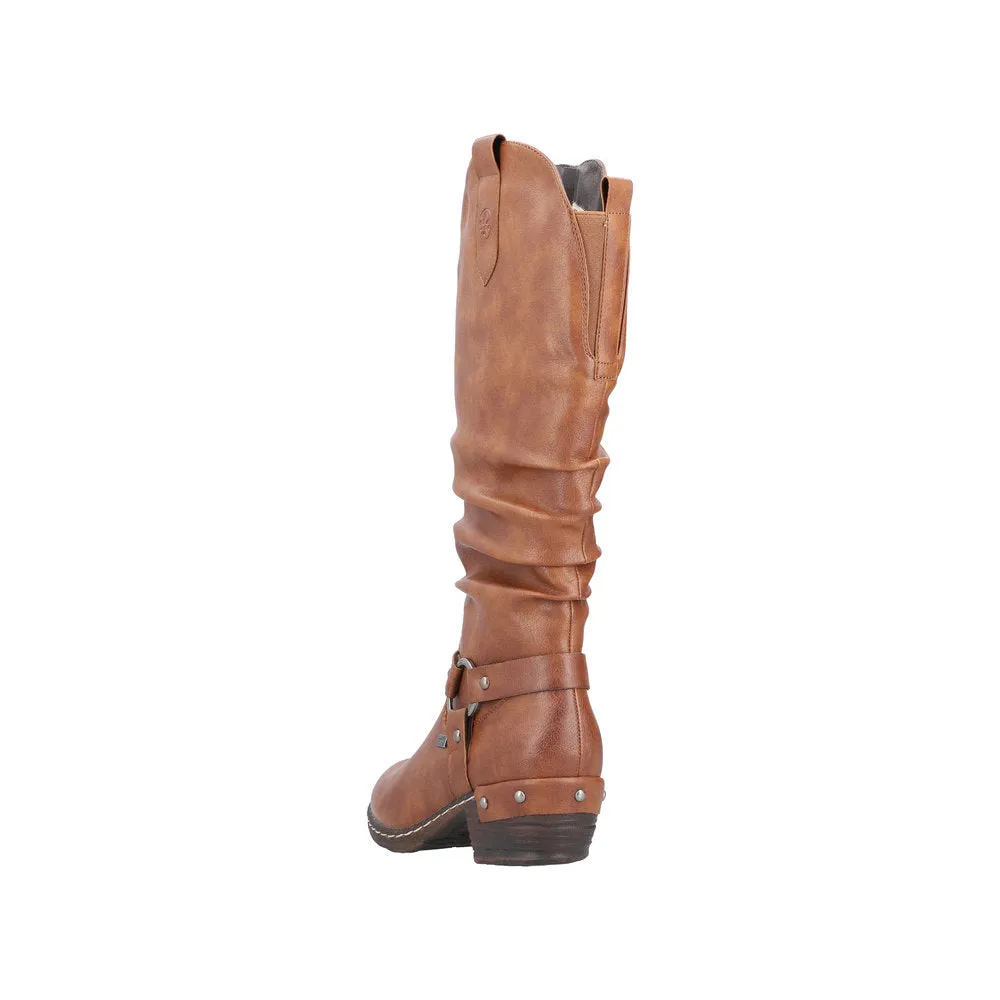 Rieker 93670-24 Ladies Brown Water Resistant Side Zip Knee High Boots