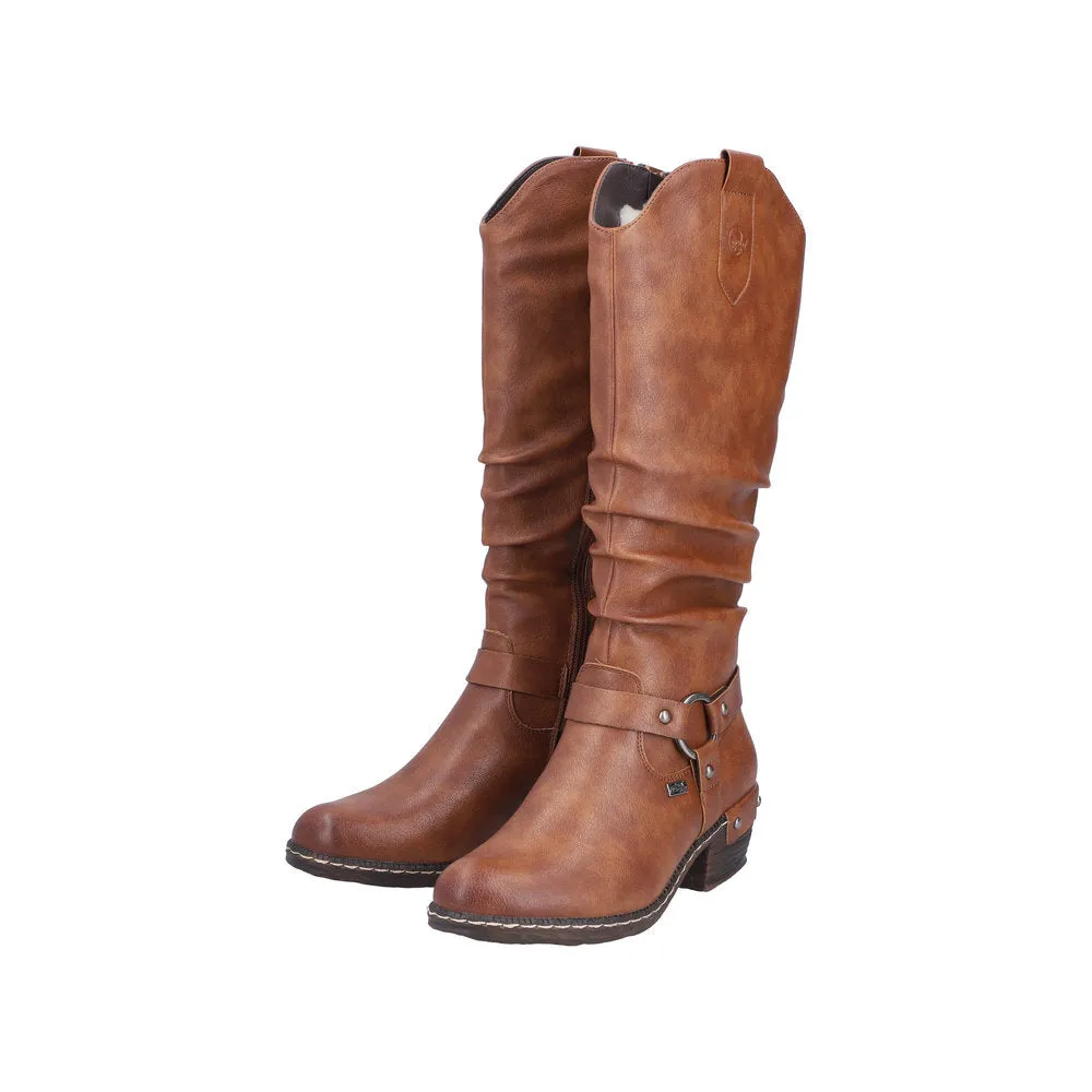 Rieker 93670-24 Ladies Brown Water Resistant Side Zip Knee High Boots