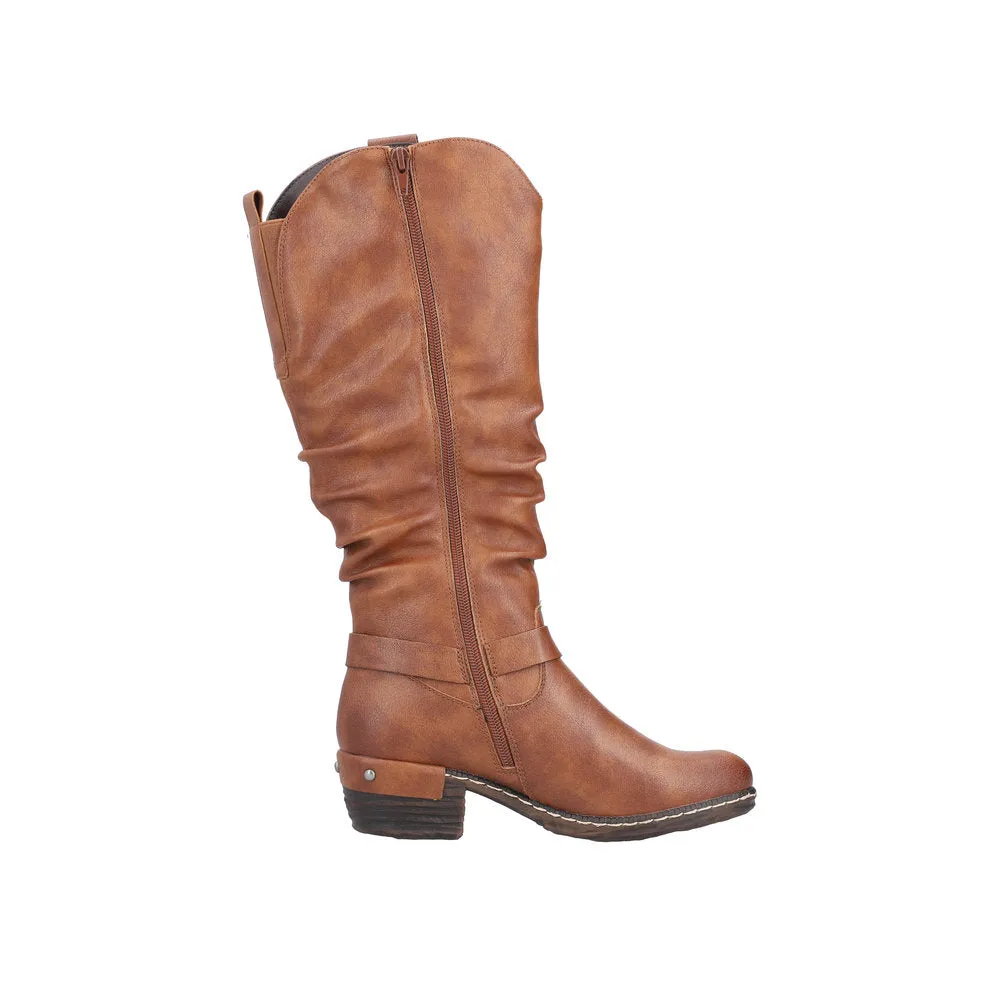 Rieker 93670-24 Ladies Brown Water Resistant Side Zip Knee High Boots