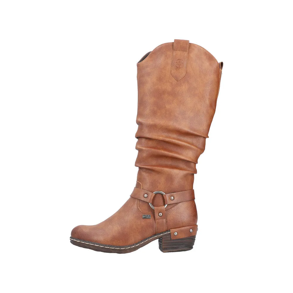 Rieker 93670-24 Ladies Brown Water Resistant Side Zip Knee High Boots