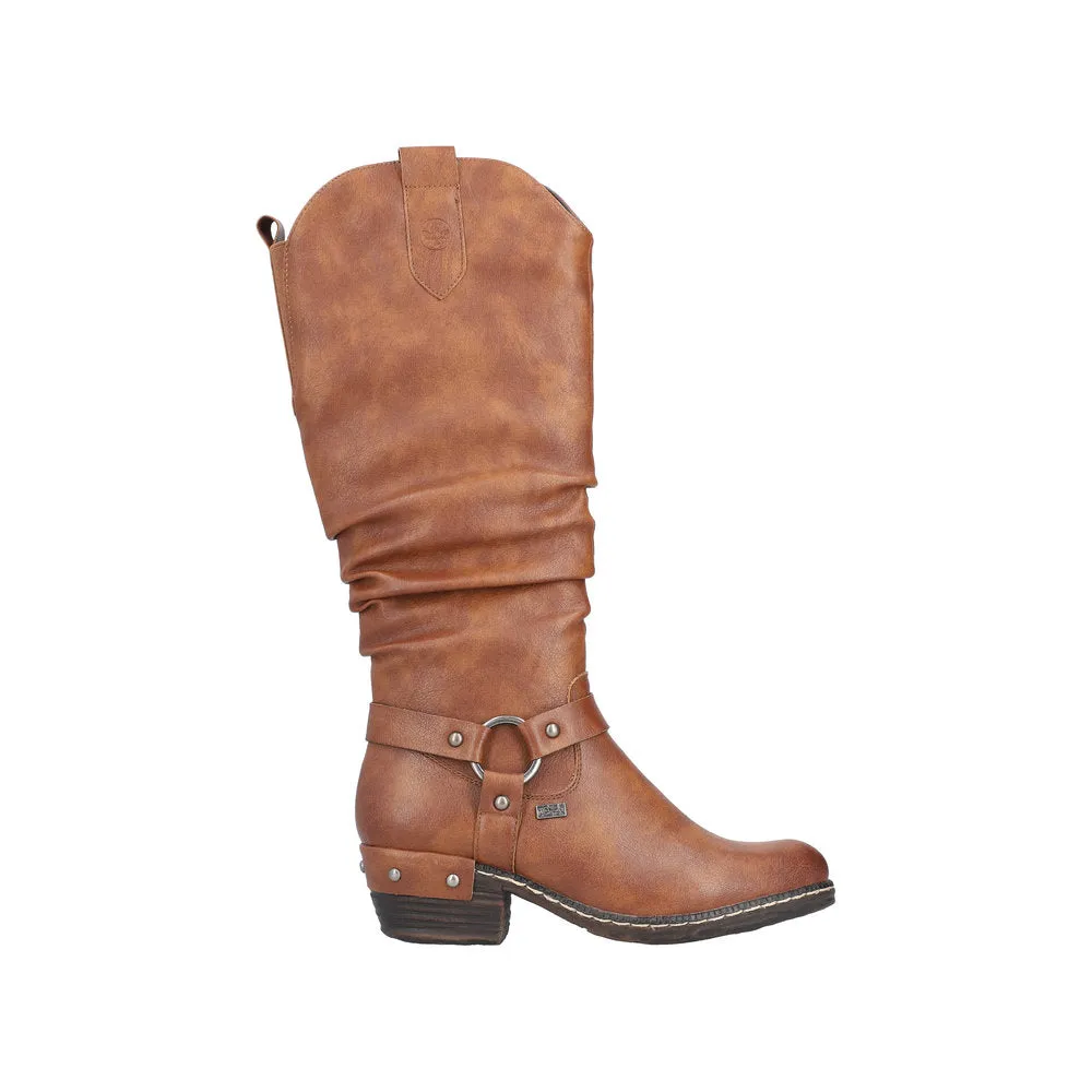 Rieker 93670-24 Ladies Brown Water Resistant Side Zip Knee High Boots