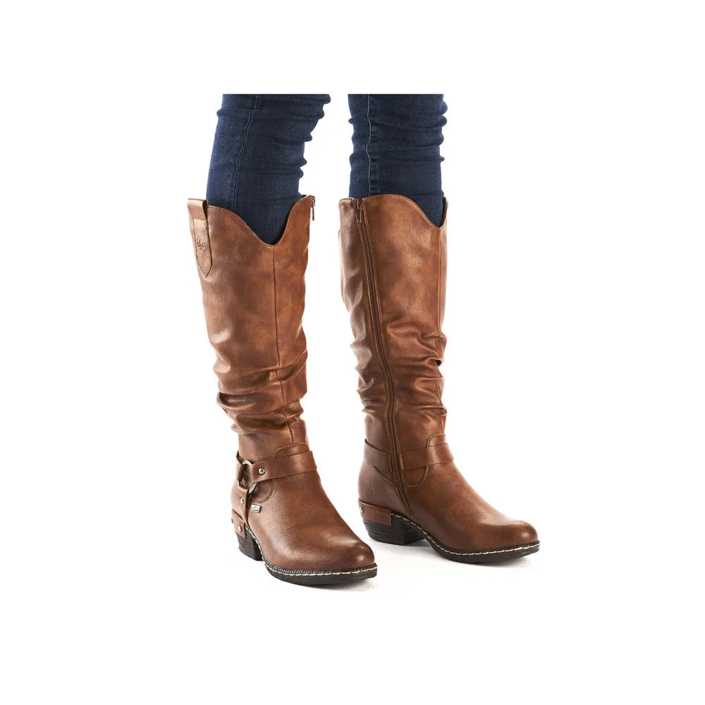 Rieker 93670-24 Ladies Brown Water Resistant Side Zip Knee High Boots