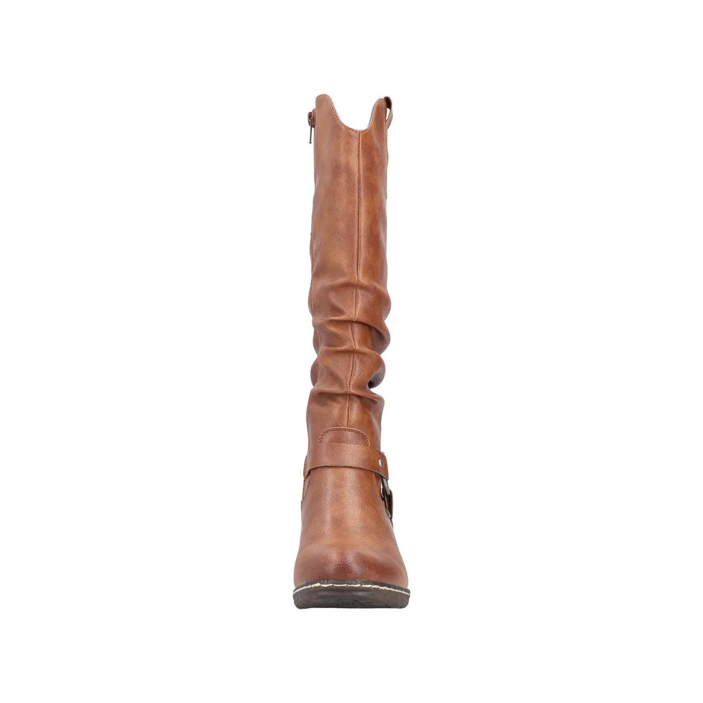 Rieker 93670-24 Ladies Brown Water Resistant Side Zip Knee High Boots