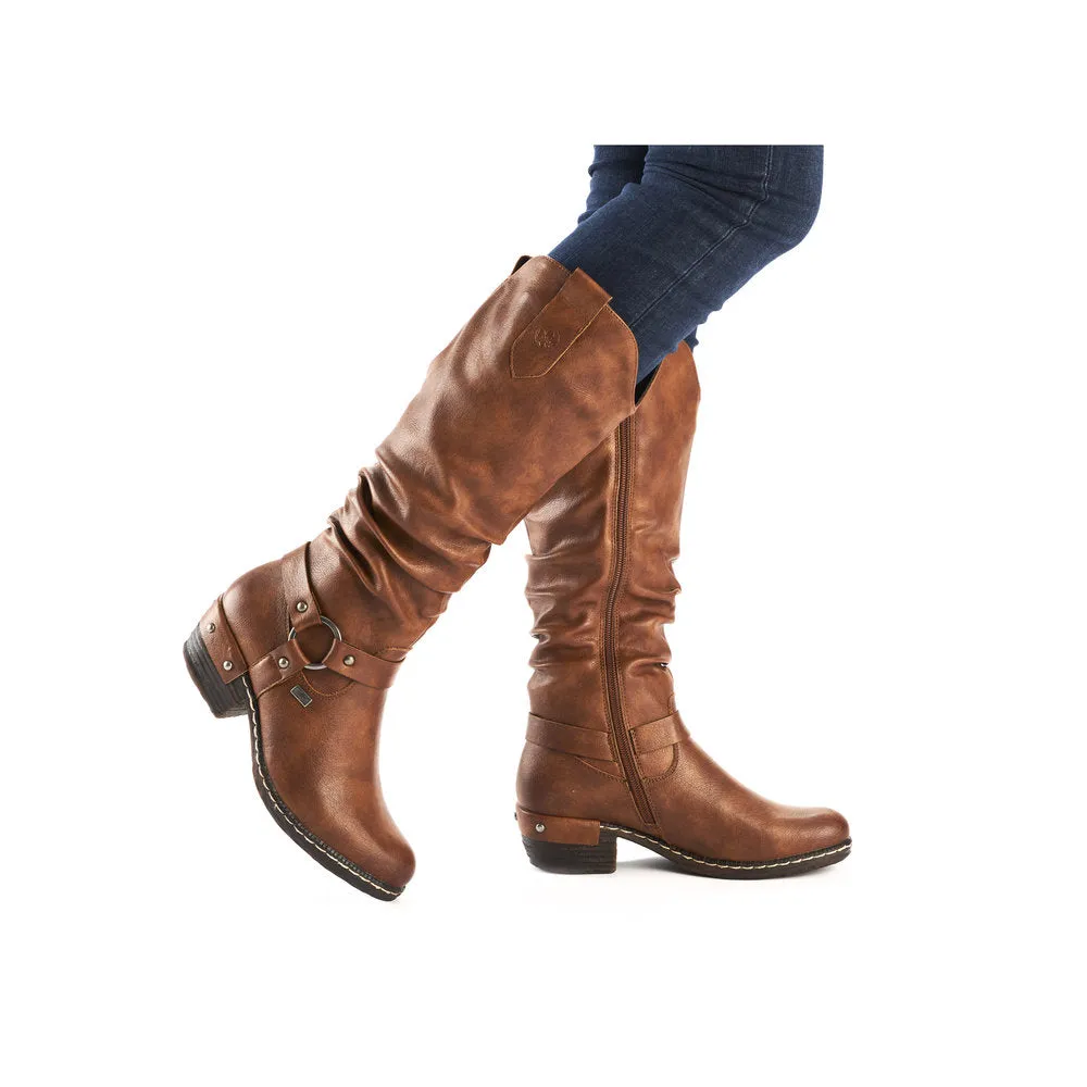 Rieker 93670-24 Ladies Brown Water Resistant Side Zip Knee High Boots