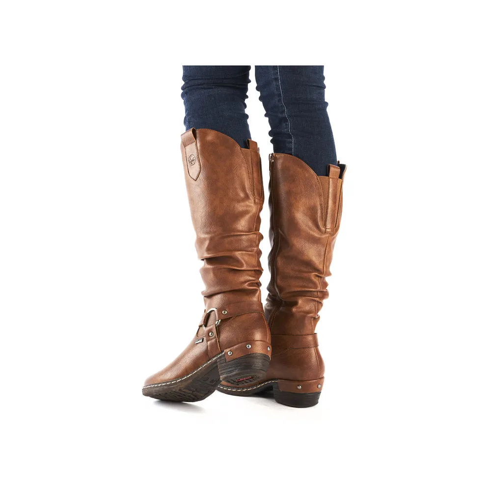 Rieker 93670-24 Ladies Brown Water Resistant Side Zip Knee High Boots
