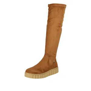 Rieker W1080-24 Ladies Tan Textile Side Zip Knee High Boots