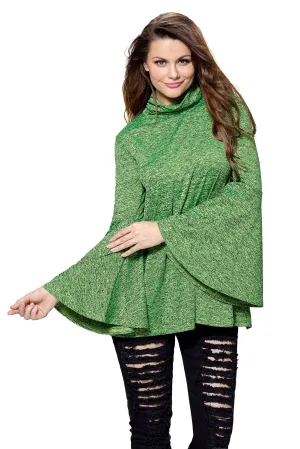 Sexy Green Flared Bell Sleeve Knit Blouse