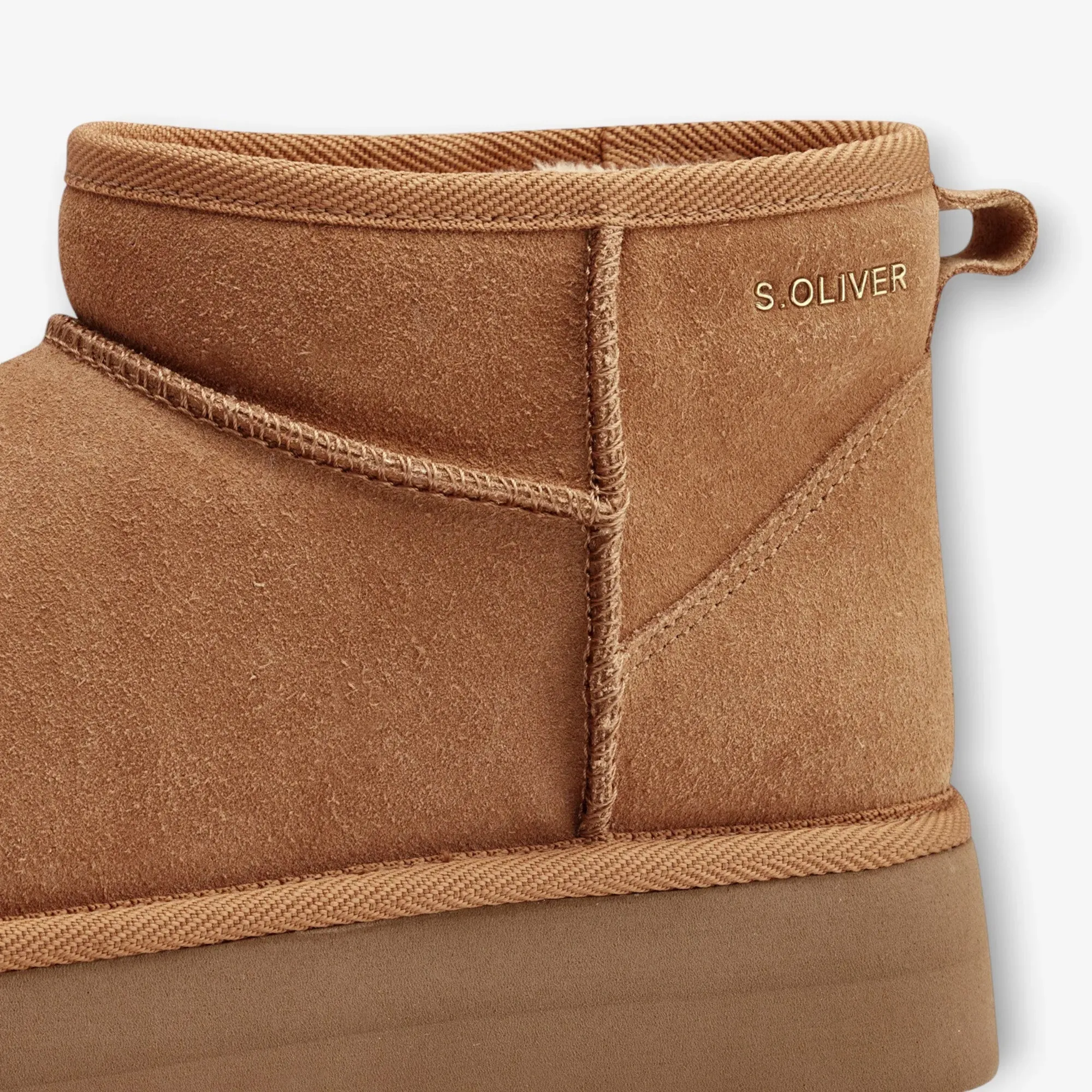 s.Oliver Cognac Leather Ankle Boots with Warm Lining