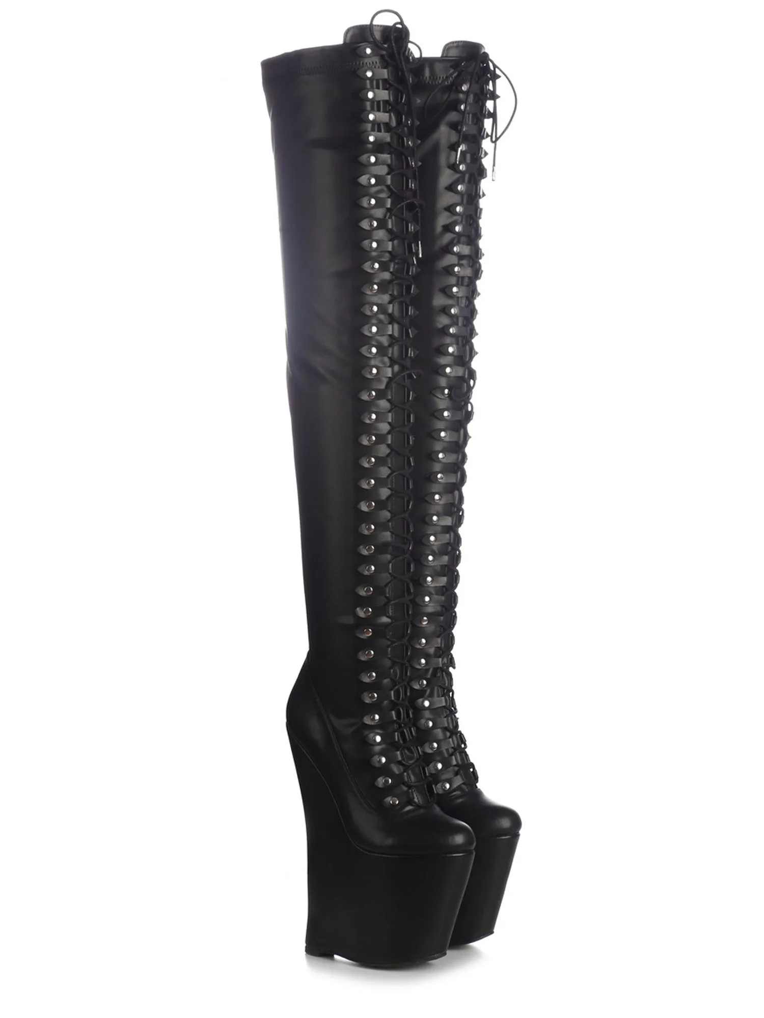 Spire Lace-Up Platform Thigh High Boots UK 9