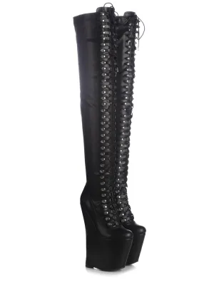 Spire Lace-Up Platform Thigh High Boots UK 9