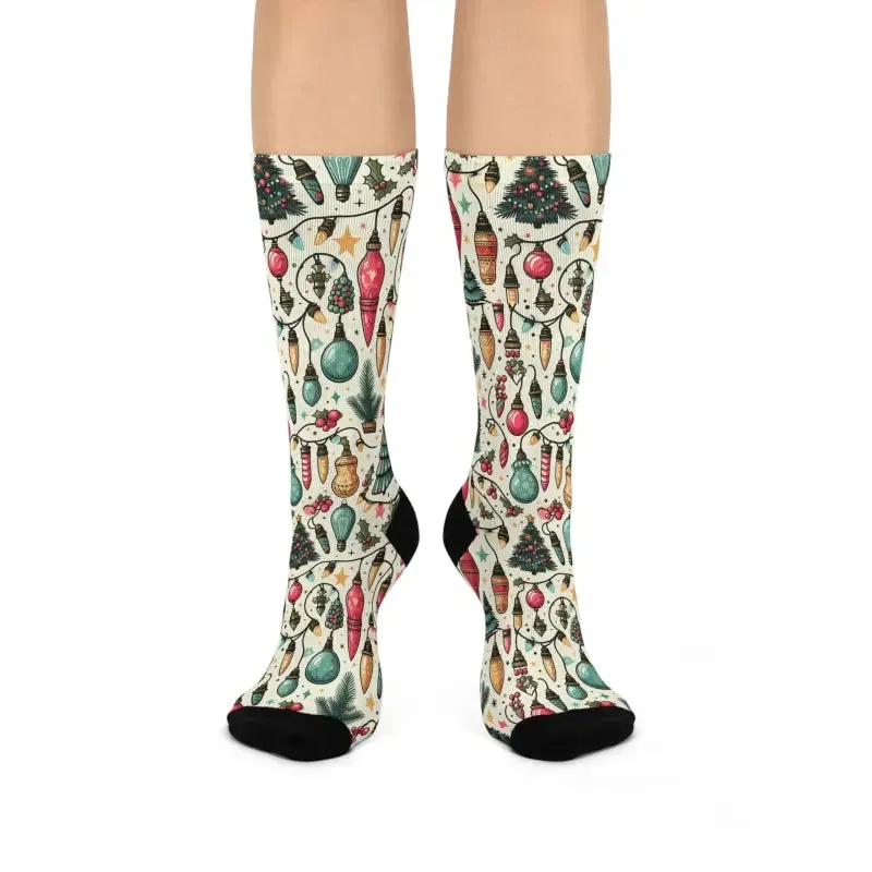Step Up in Style Cushioned Christmas Lights Crew Socks